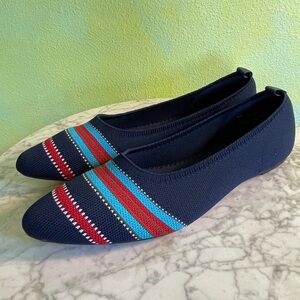 Chic Navy Flats with Multicolor Stripes